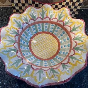 Rare Retired 17" MACKENZIE CHILDS Scalloped Serving Bowl MADISON PATTERN Mint